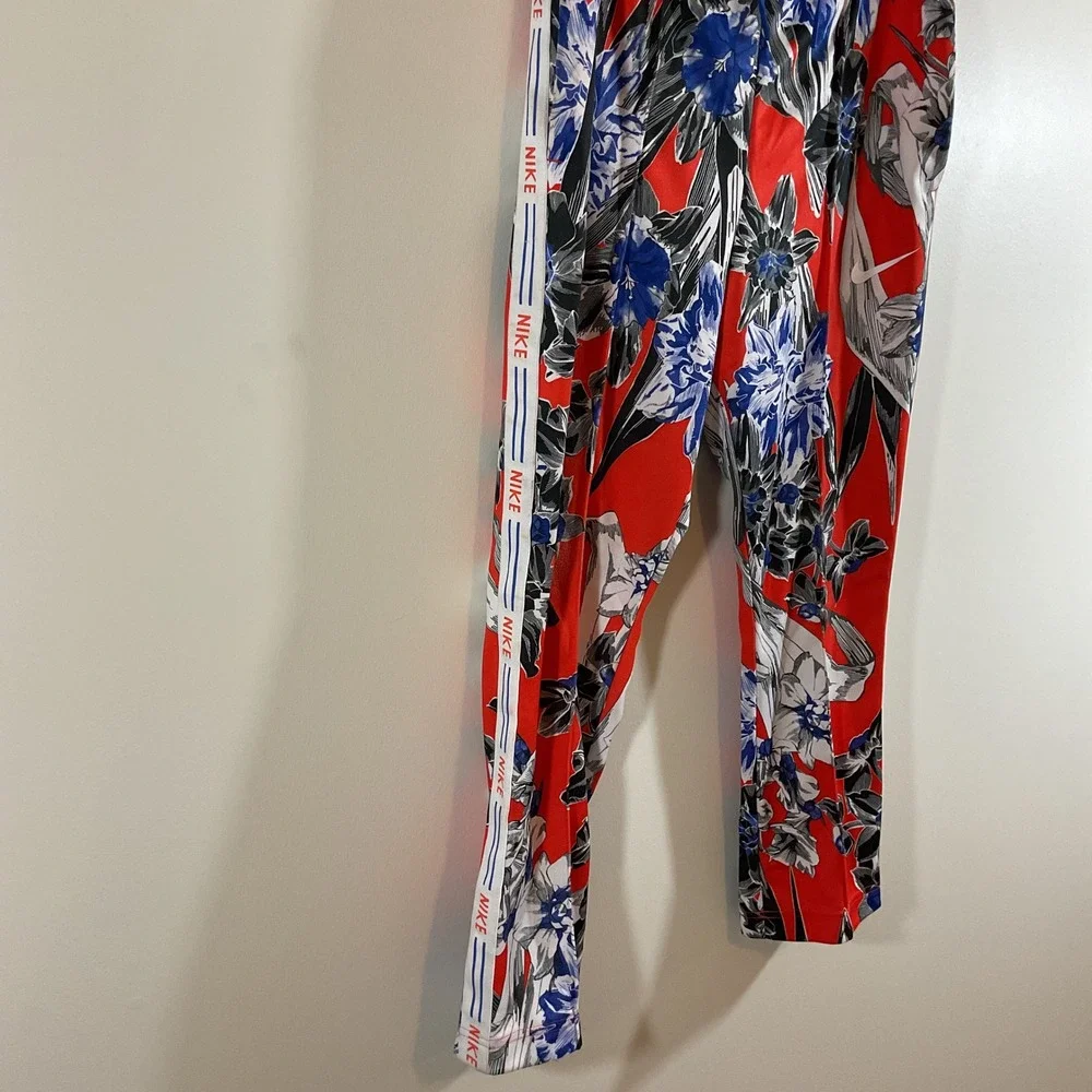 Nike Floral Track Pants Women M Red Cropped Botanical Logo Tape Streetwear Retro